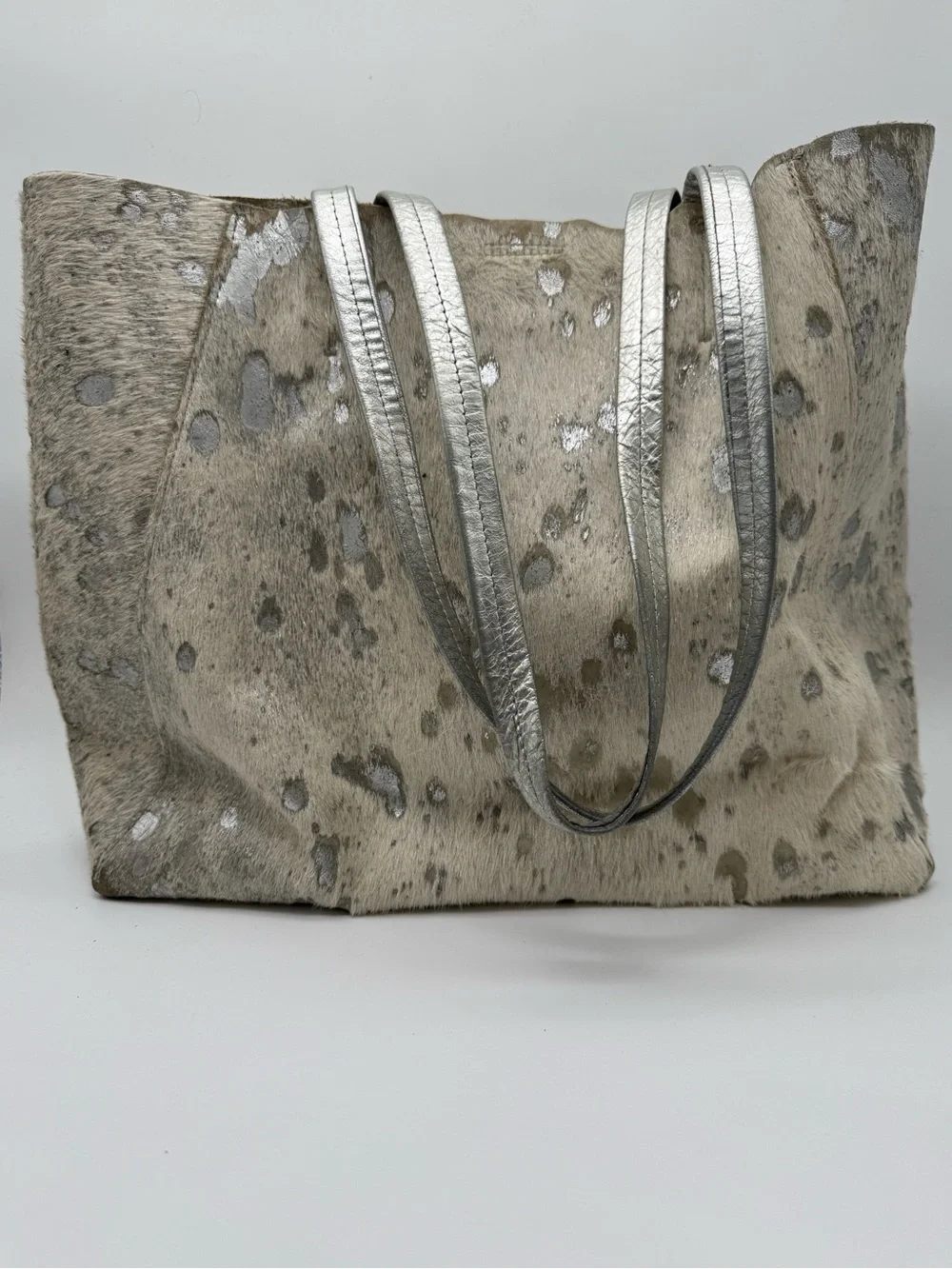 Streets Ahead Metallic Silver Cowhide Leather Oversized Tote